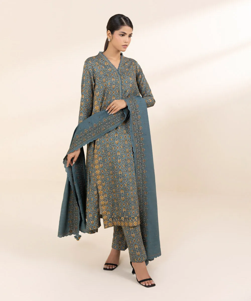 3 Piece - Embroidered Linen Suit