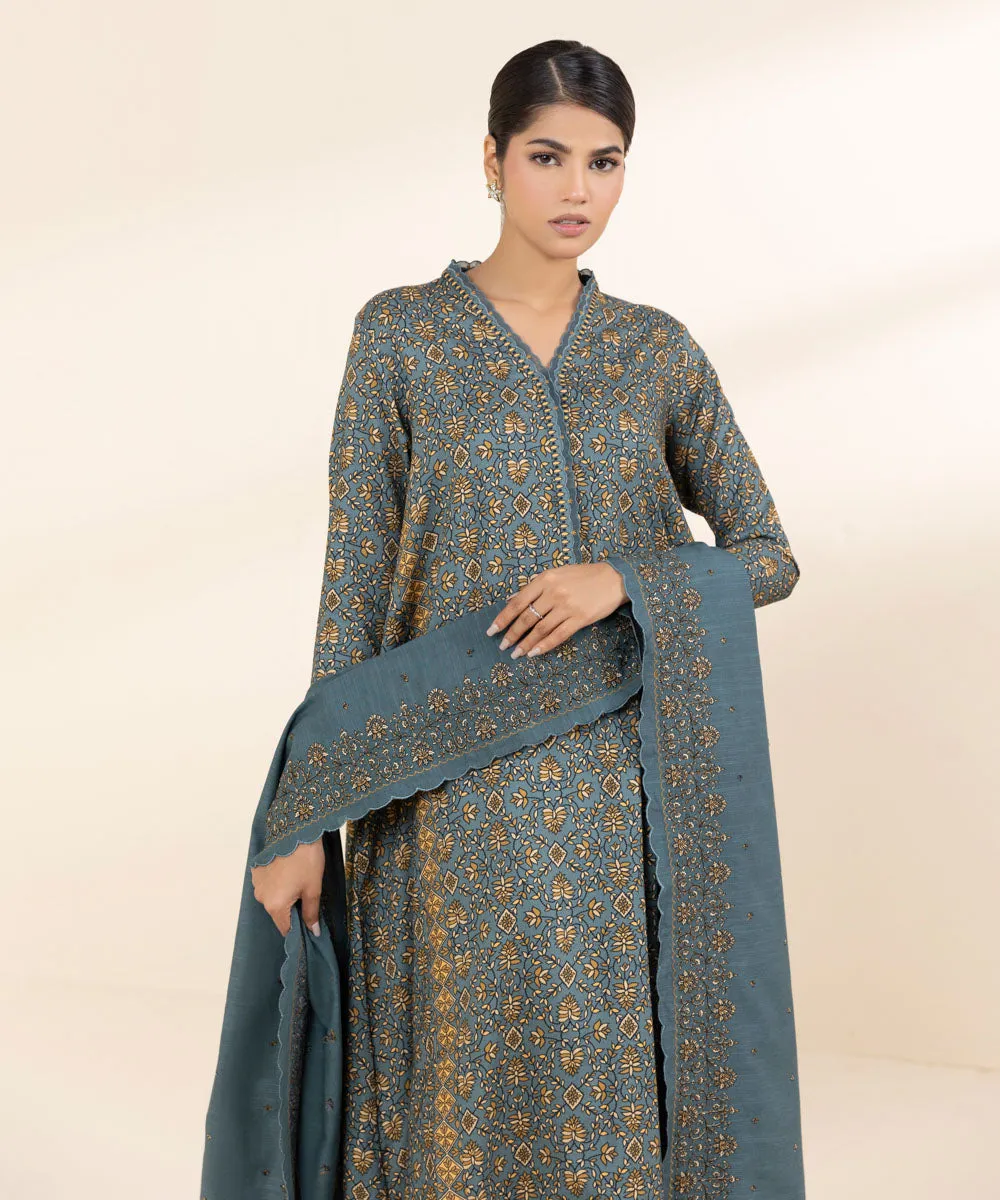 3 Piece - Embroidered Linen Suit
