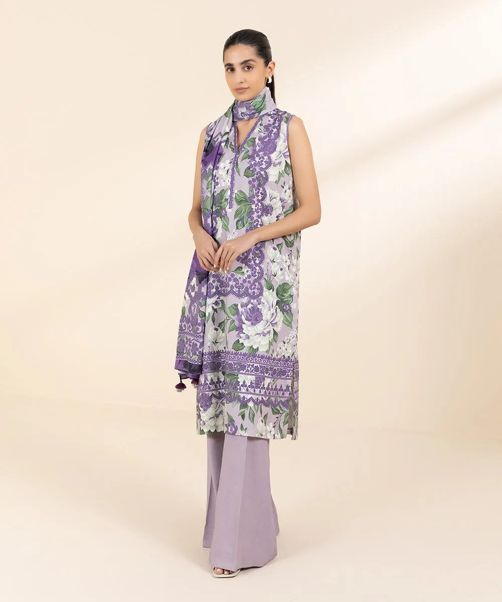 3 Piece - Printed Linen Suit
