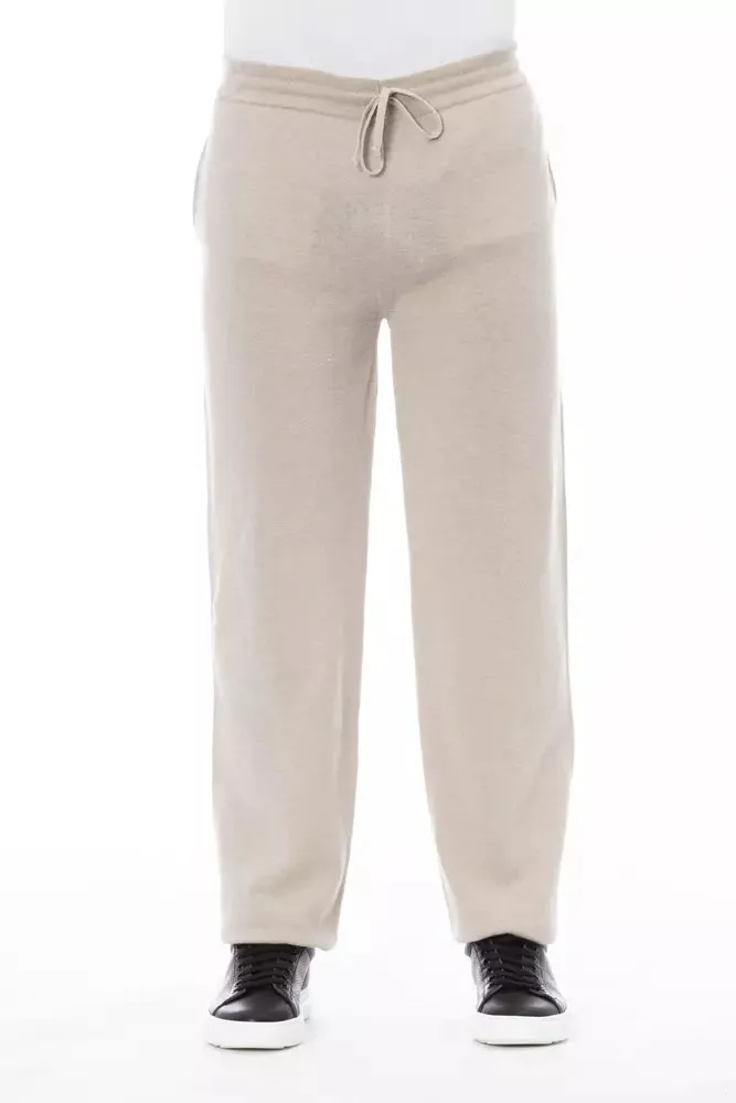 Alpha Studio Chic Beige Drawstring Trousers for Men