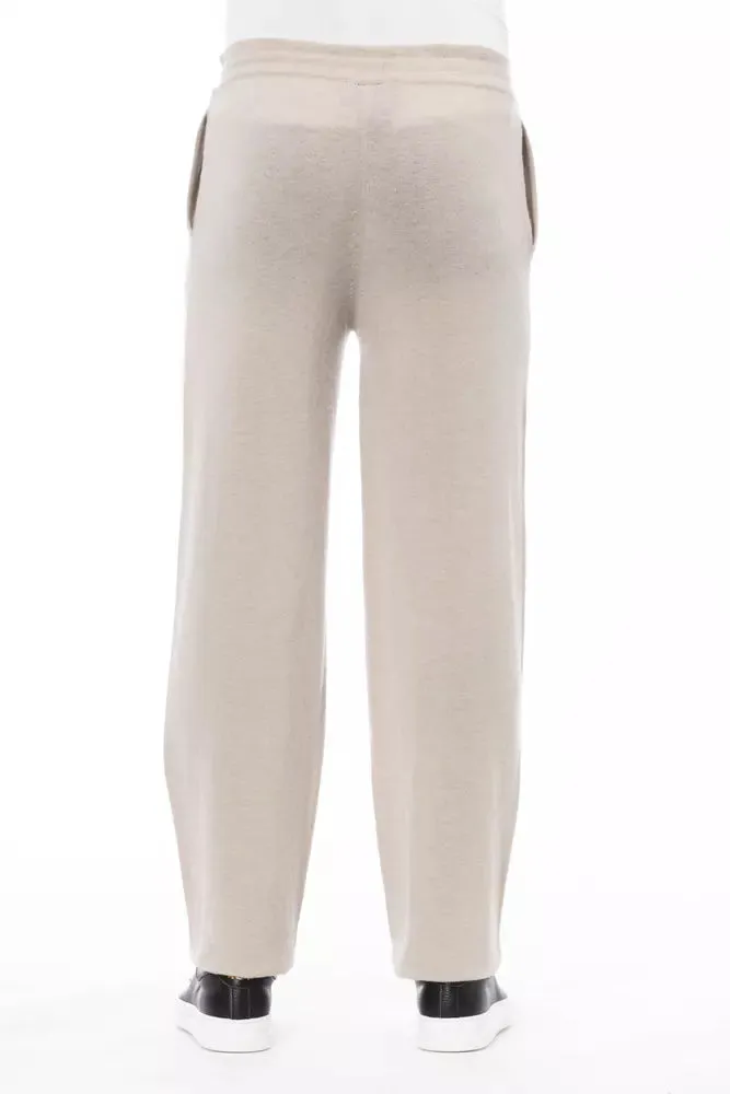 Alpha Studio Chic Beige Drawstring Trousers for Men