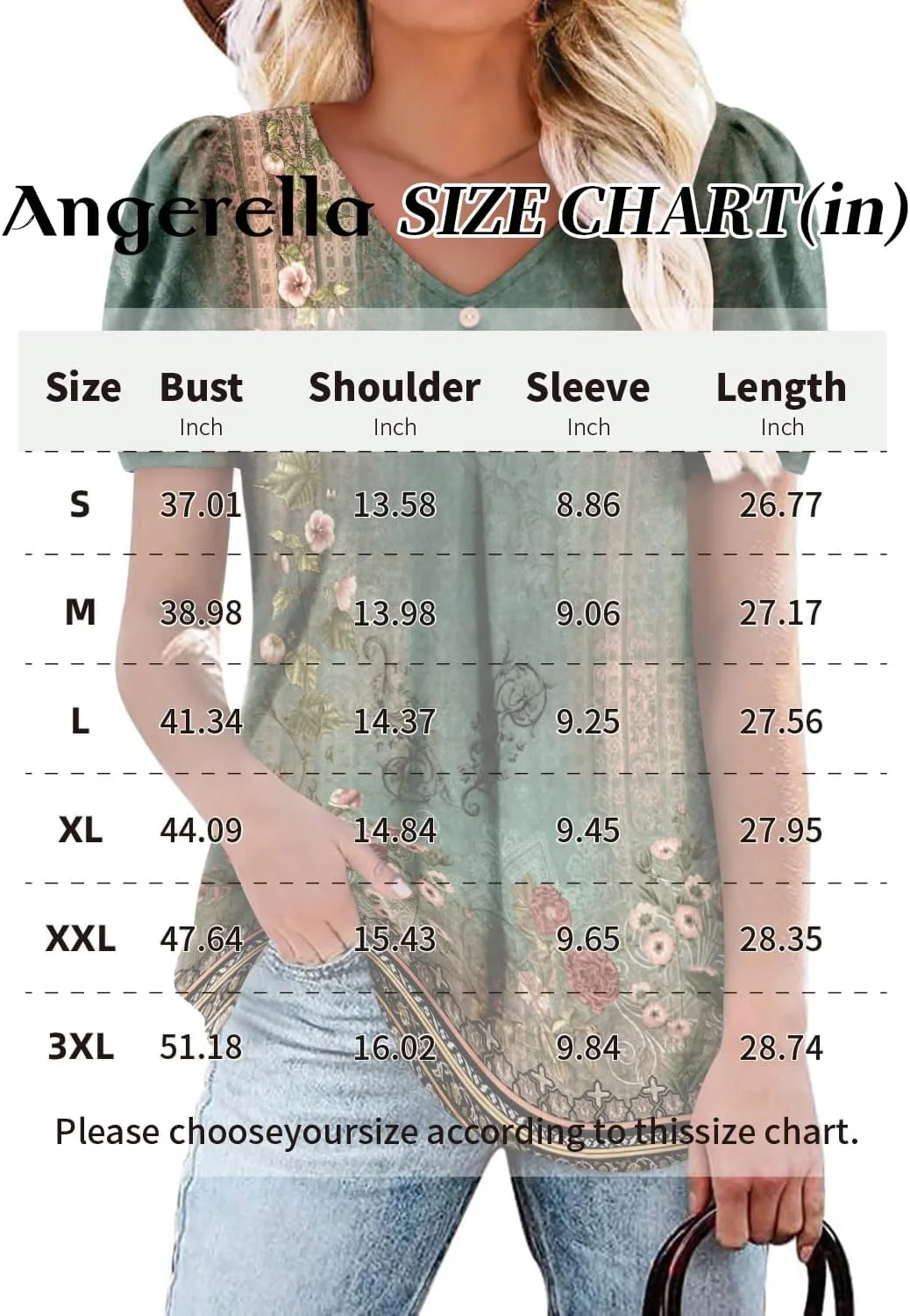 Angerella Women Tunic Tops Dressy Casual Summer Short Sleeve V Neck Shirts Floral Loose Fit Pleated Boho Top S-3XL