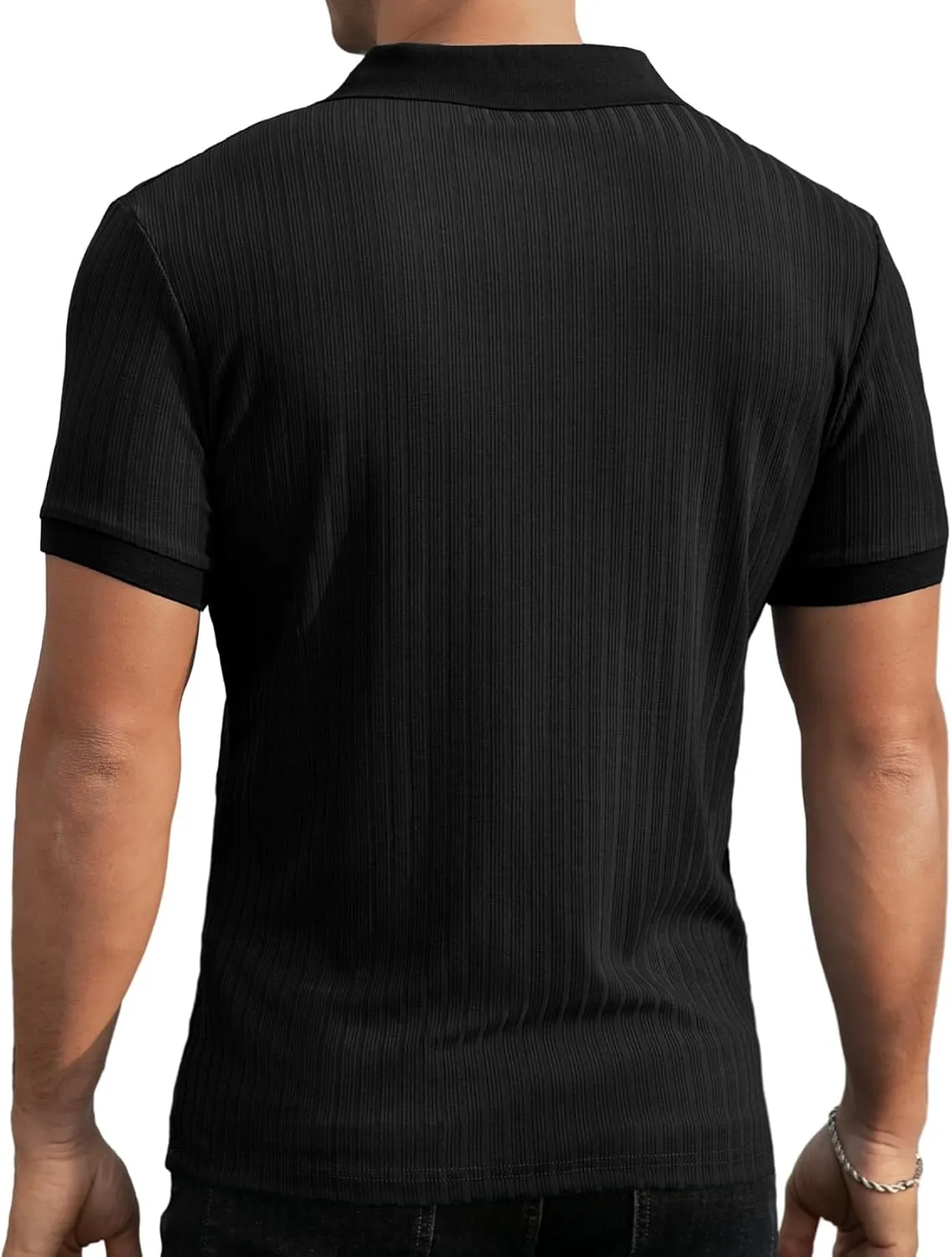 Askdeer Men's Muscle Polo Shirts V Neck Slim Fit Ribbed T Shirts Short/Long Sleeve Golf Collar Shirt Knit Casual Tee
