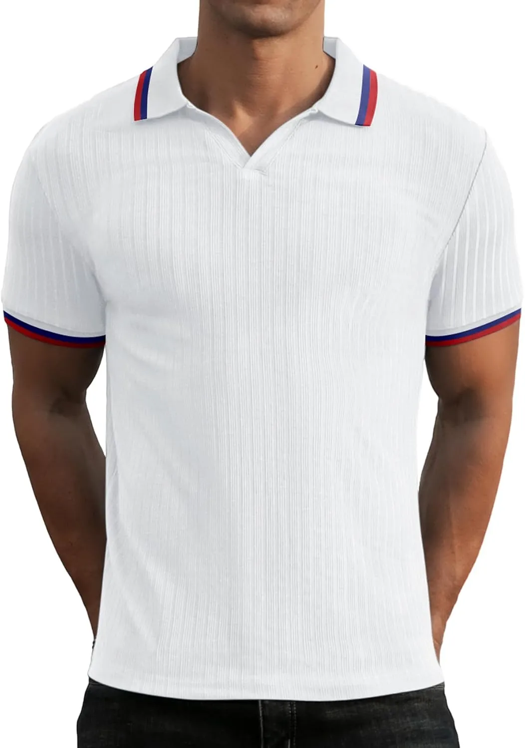 Askdeer Men's Muscle Polo Shirts V Neck Slim Fit Ribbed T Shirts Short/Long Sleeve Golf Collar Shirt Knit Casual Tee