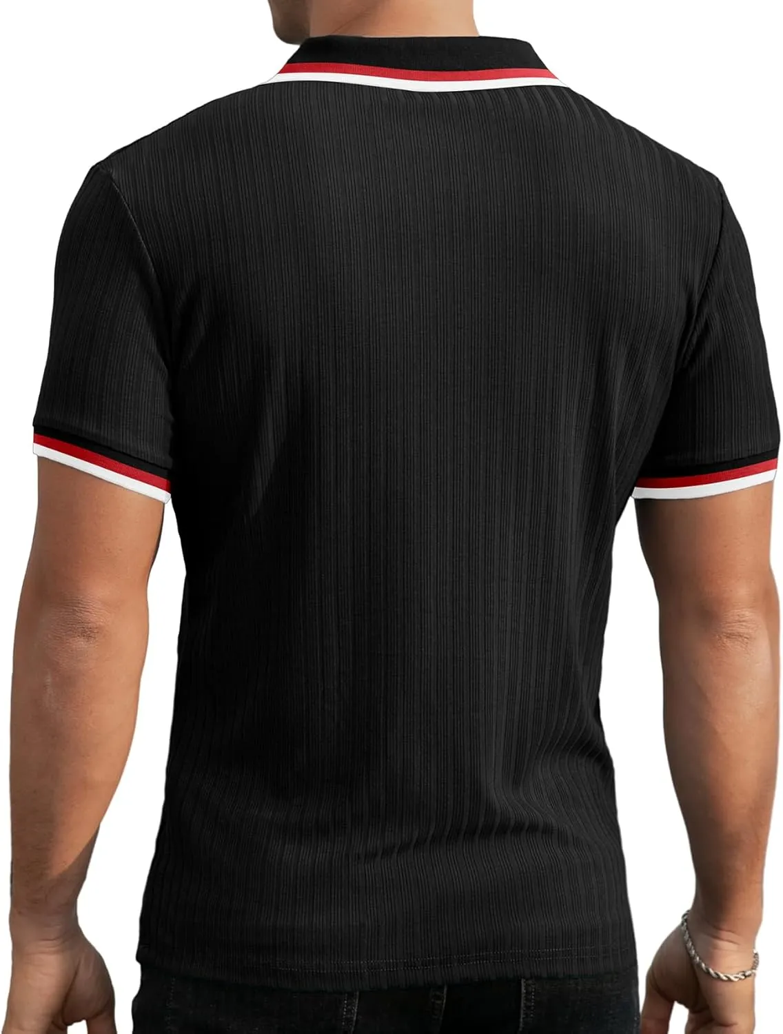 Askdeer Men's Muscle Polo Shirts V Neck Slim Fit Ribbed T Shirts Short/Long Sleeve Golf Collar Shirt Knit Casual Tee