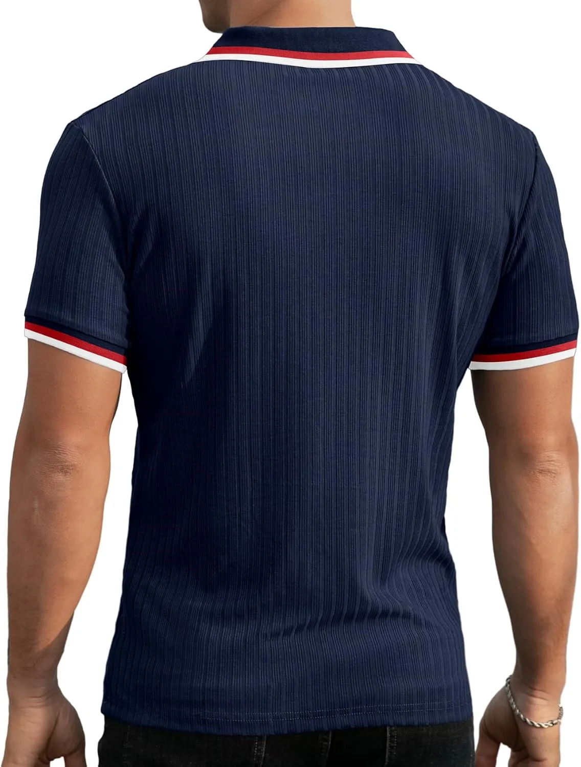 Askdeer Men's Muscle Polo Shirts V Neck Slim Fit Ribbed T Shirts Short/Long Sleeve Golf Collar Shirt Knit Casual Tee