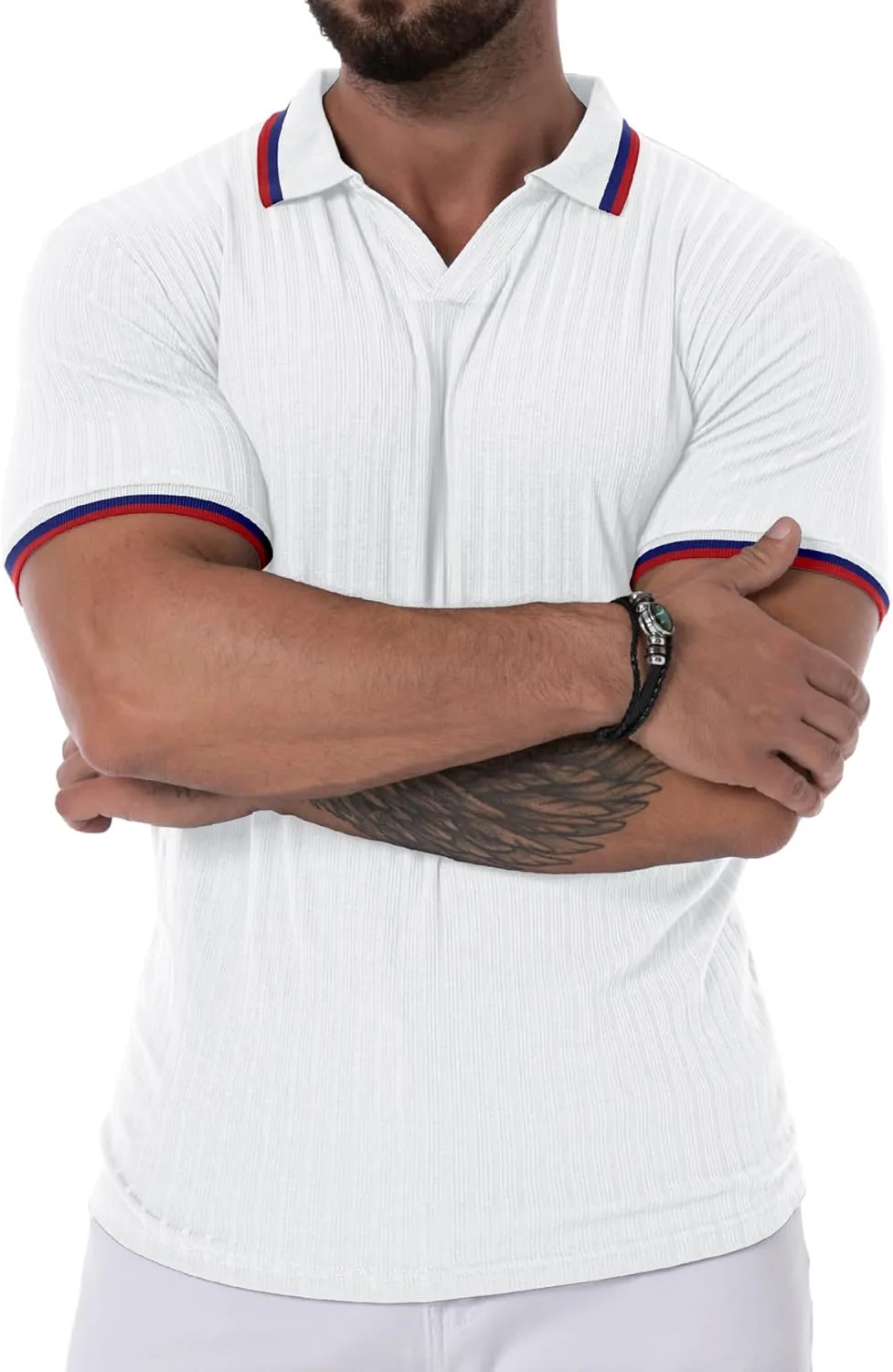 Askdeer Men's Muscle Polo Shirts V Neck Slim Fit Ribbed T Shirts Short/Long Sleeve Golf Collar Shirt Knit Casual Tee