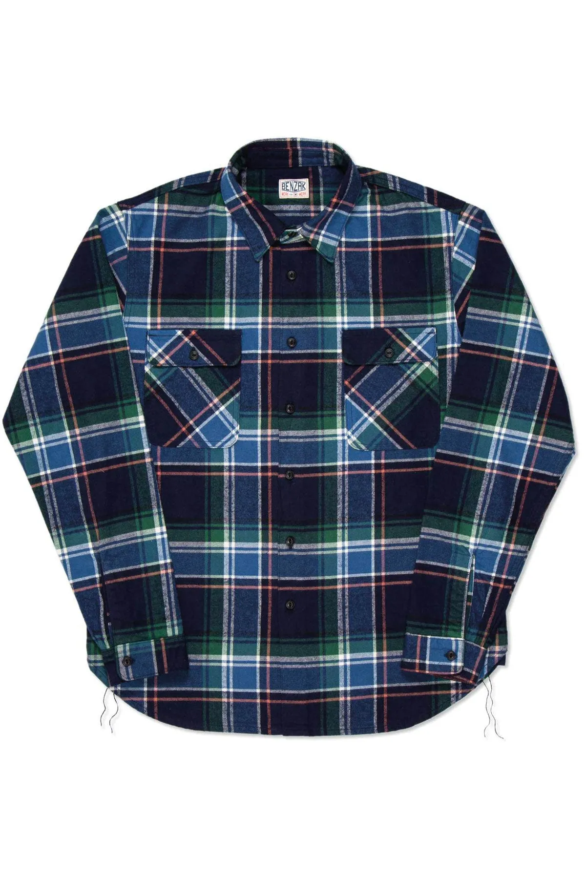 Benzak - BWS-01 WORK SHIRT 8 oz. Blue & Green Check Flannel