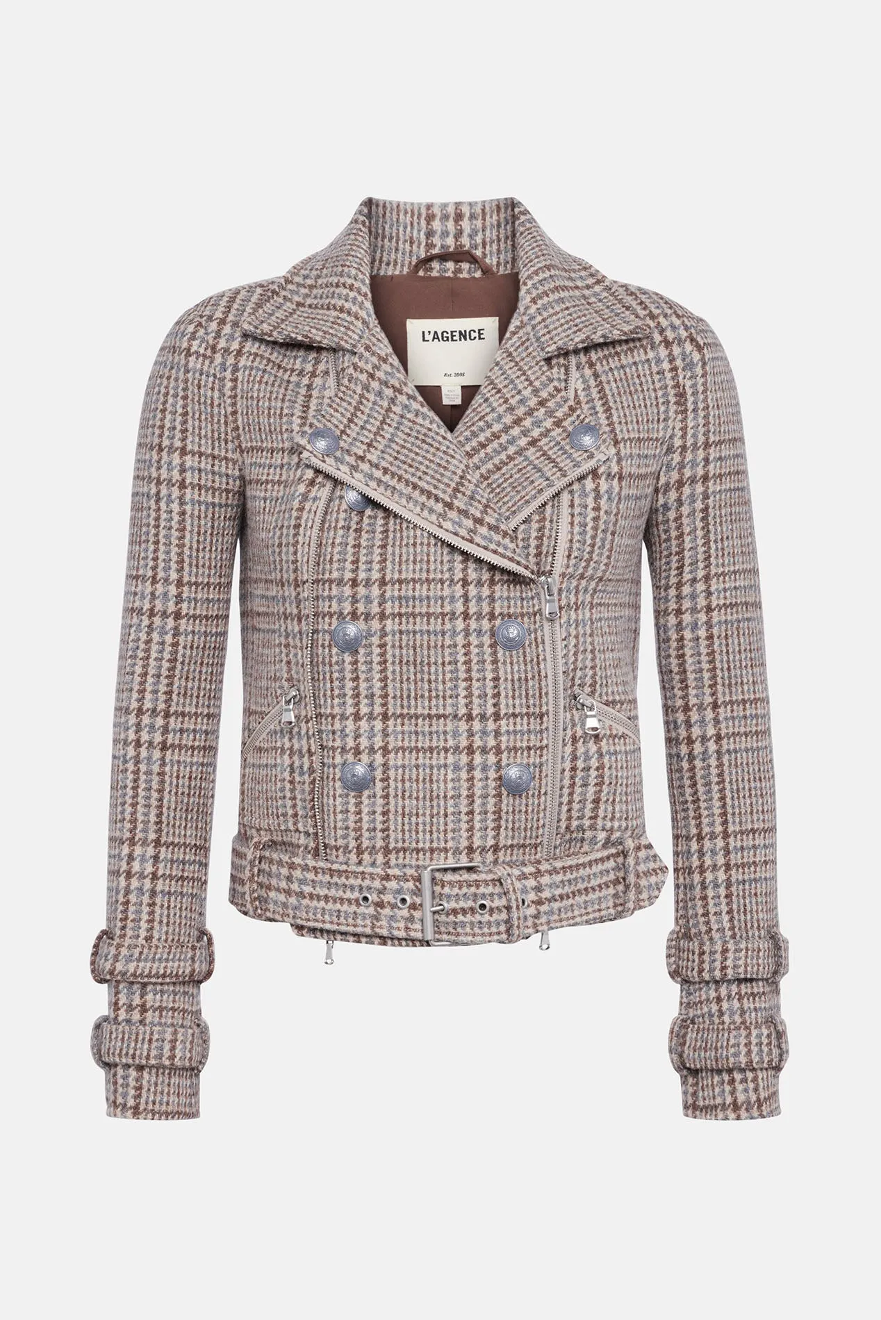 Billie Belted Jacket Beige/Blue Plaid