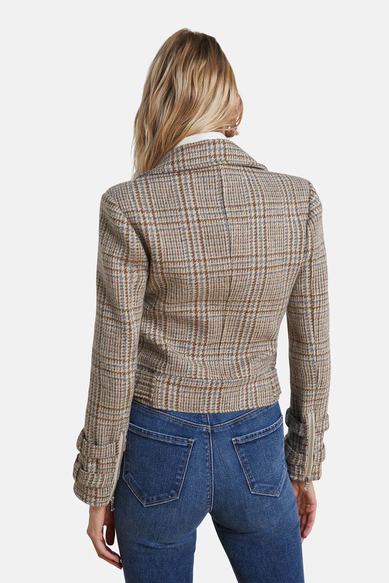 Billie Belted Jacket Beige/Blue Plaid