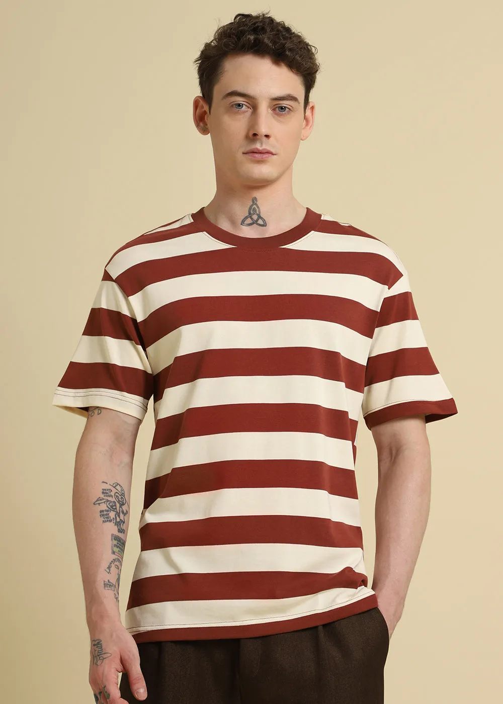 Brown And Cream Stripe T-Shirt