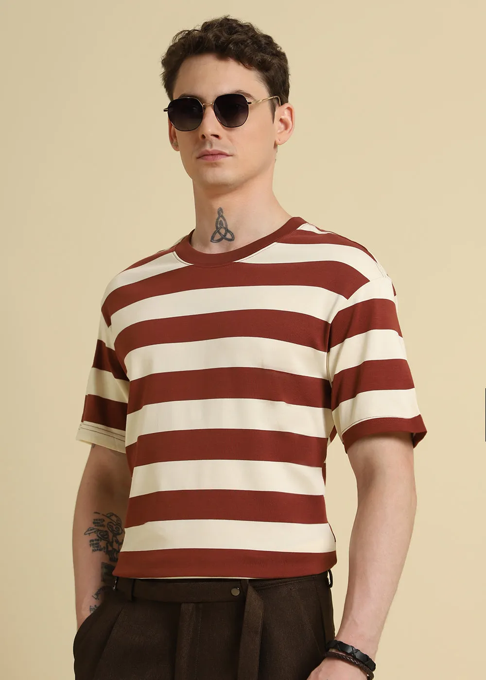 Brown And Cream Stripe T-Shirt