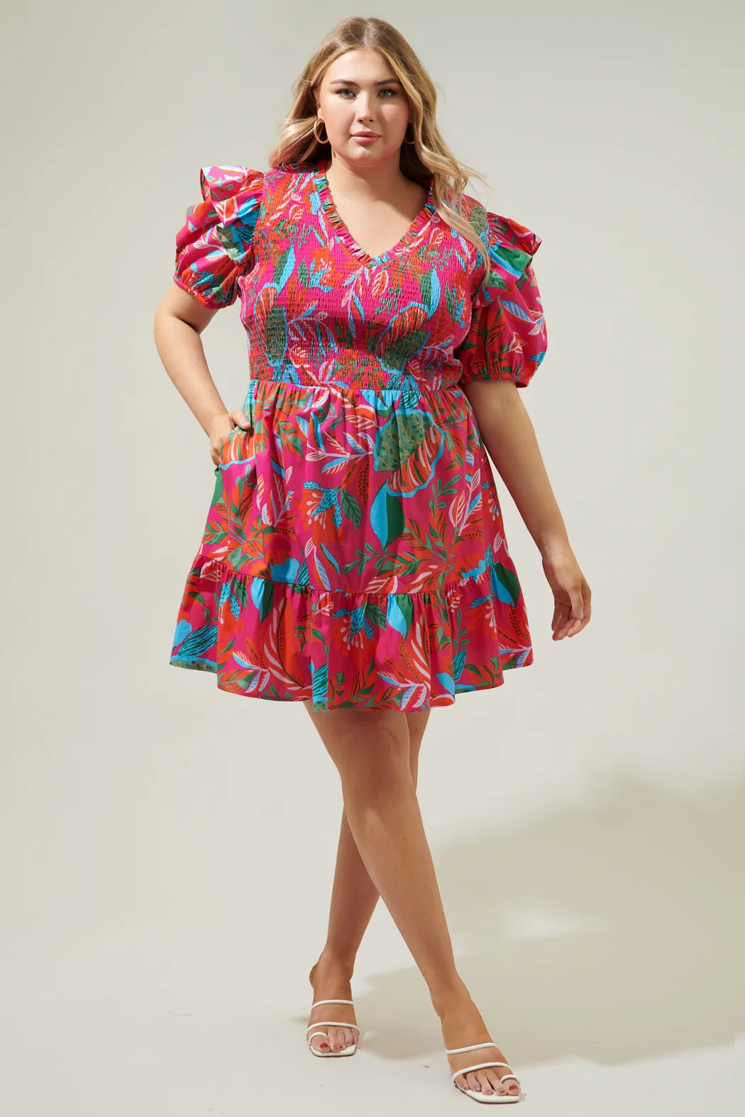 Cactus Blossom Leones Smocked Mini Dress Curve