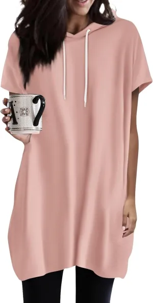 ChicCrate Women's Summer Oversized Hoodies Pullover Short Sleeve Solid Color Soft Loose Casual Shirt Tops with Pockets