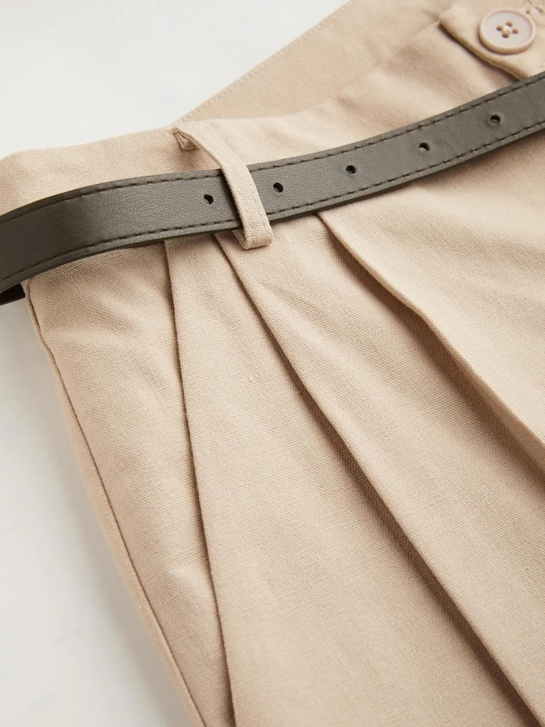CIDER Solid Linen Blend Belted Wide Leg Pants