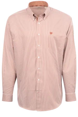 Cinch Striped Button-Front Shirt - Orange