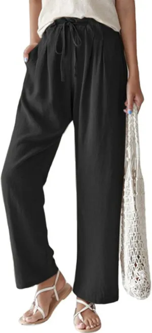 Cocoarm Women High Elastic Waist Pants Women Wide Leg Drawstring Long Lounge Pant Trousers with Pocket Women Soft Pants