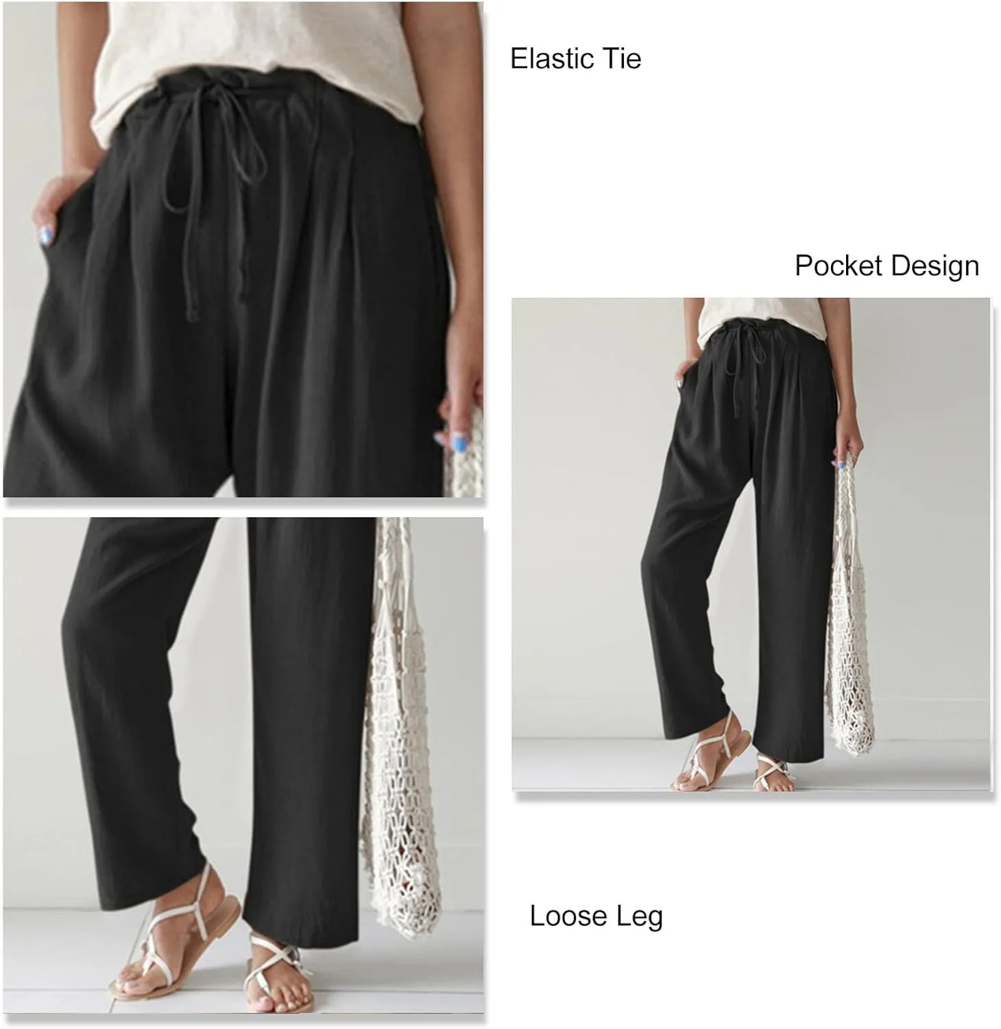 Cocoarm Women High Elastic Waist Pants Women Wide Leg Drawstring Long Lounge Pant Trousers with Pocket Women Soft Pants