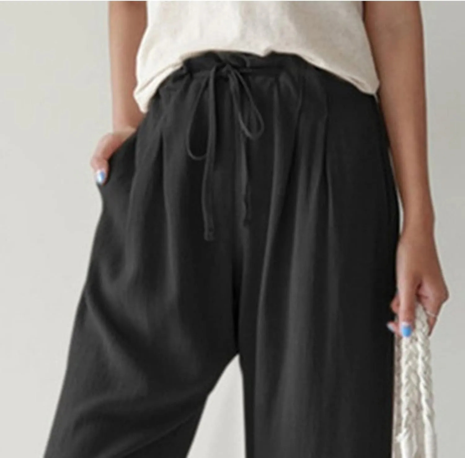 Cocoarm Women High Elastic Waist Pants Women Wide Leg Drawstring Long Lounge Pant Trousers with Pocket Women Soft Pants