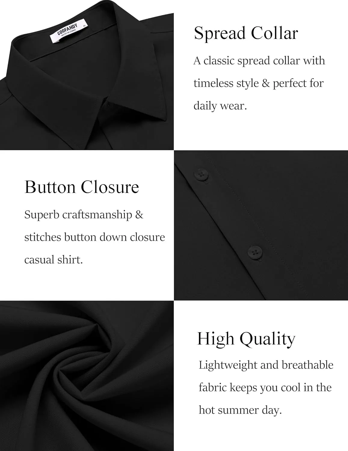COOFANDY Mens Dress Shirts Short Sleeve Regular Fit Lightweight Untucked Button Down Shirt