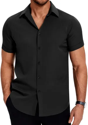 COOFANDY Mens Dress Shirts Short Sleeve Regular Fit Lightweight Untucked Button Down Shirt