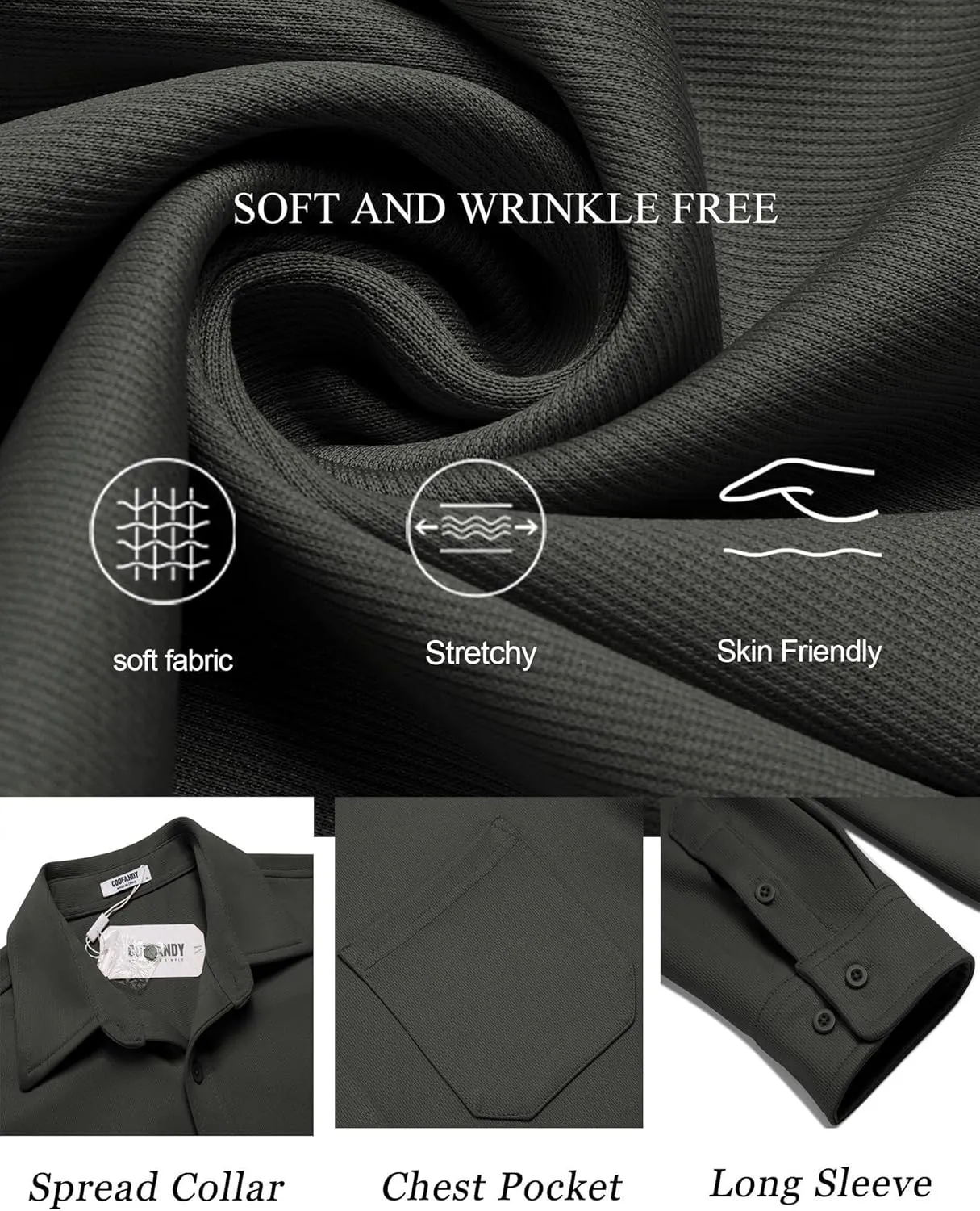 COOFANDY Mens Long Sleeve Casual Button Down Shirt Wrinkle Free Untucked Dress Shirts