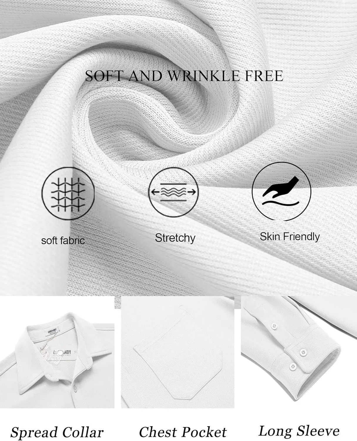 COOFANDY Mens Long Sleeve Casual Button Down Shirt Wrinkle Free Untucked Dress Shirts