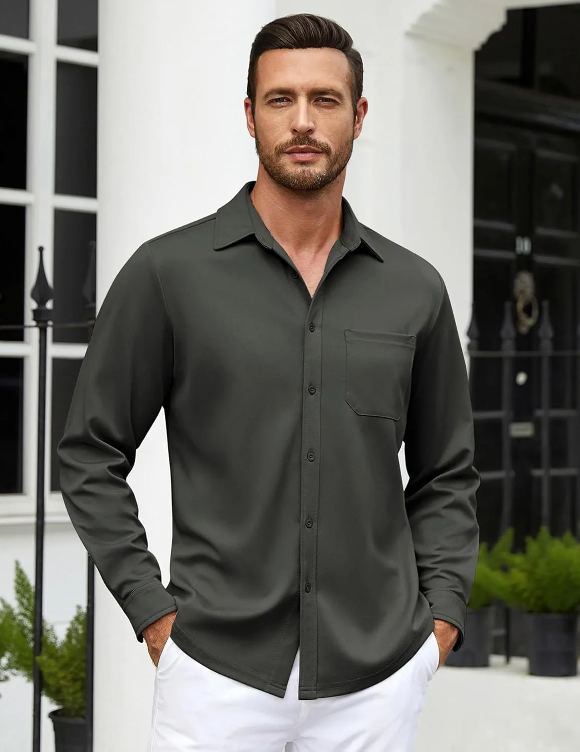 COOFANDY Mens Long Sleeve Casual Button Down Shirt Wrinkle Free Untucked Dress Shirts