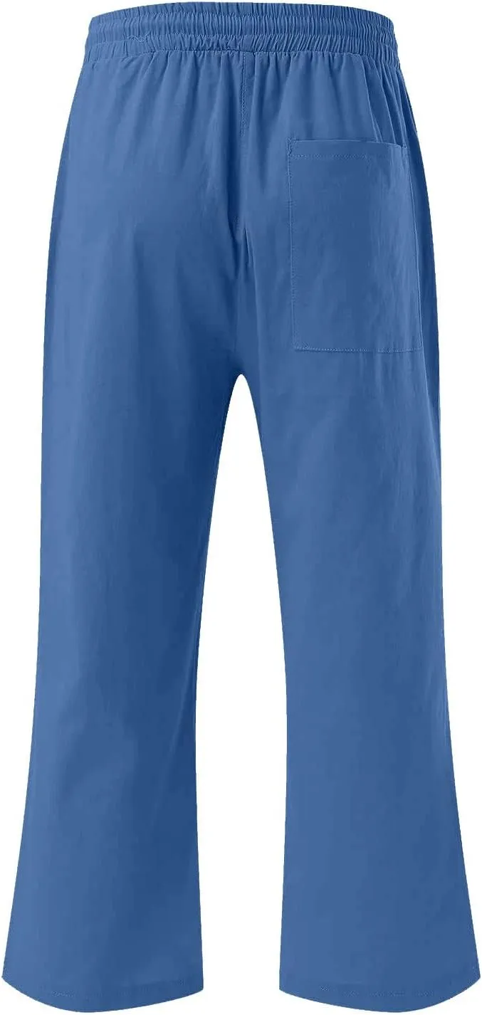 Cotton Linen Capris for Women Drawstring Elastic High Waist Cropped Pants Casual Loose Trouser 2 Pack