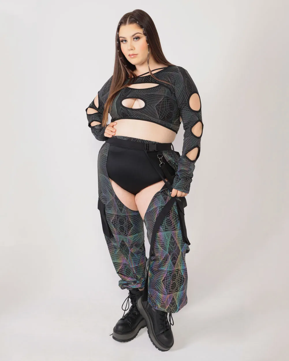 Deep Night Rainbow Reflective Cutout Ultra Crop Top