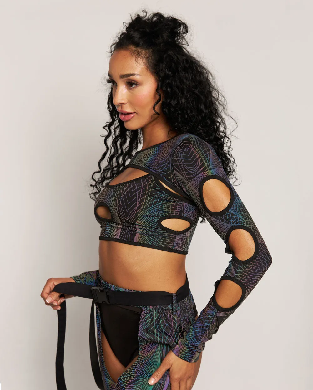 Deep Night Rainbow Reflective Cutout Ultra Crop Top