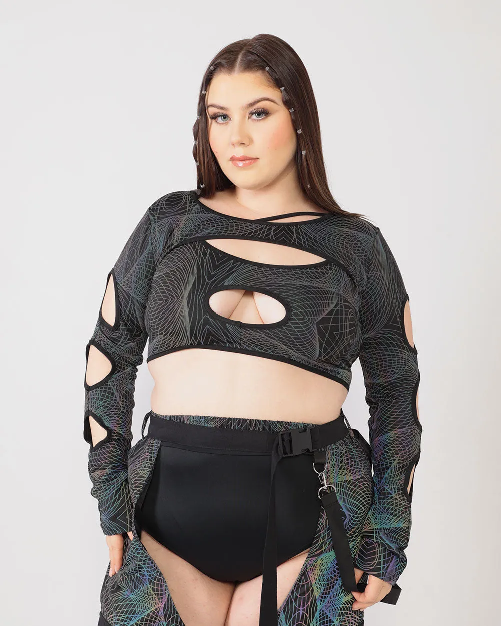 Deep Night Rainbow Reflective Cutout Ultra Crop Top