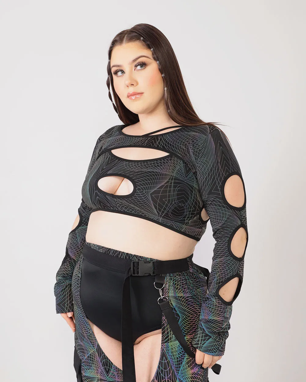 Deep Night Rainbow Reflective Cutout Ultra Crop Top