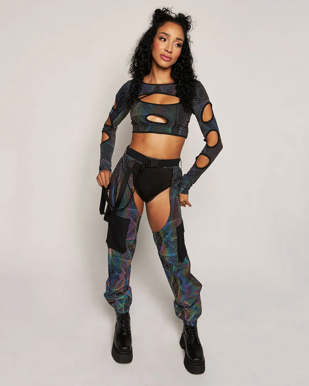 Deep Night Rainbow Reflective Cutout Ultra Crop Top