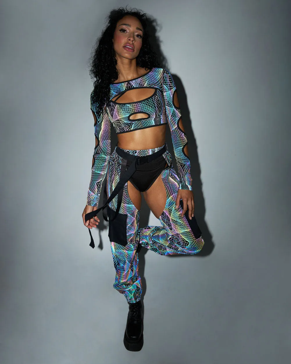 Deep Night Rainbow Reflective Cutout Ultra Crop Top