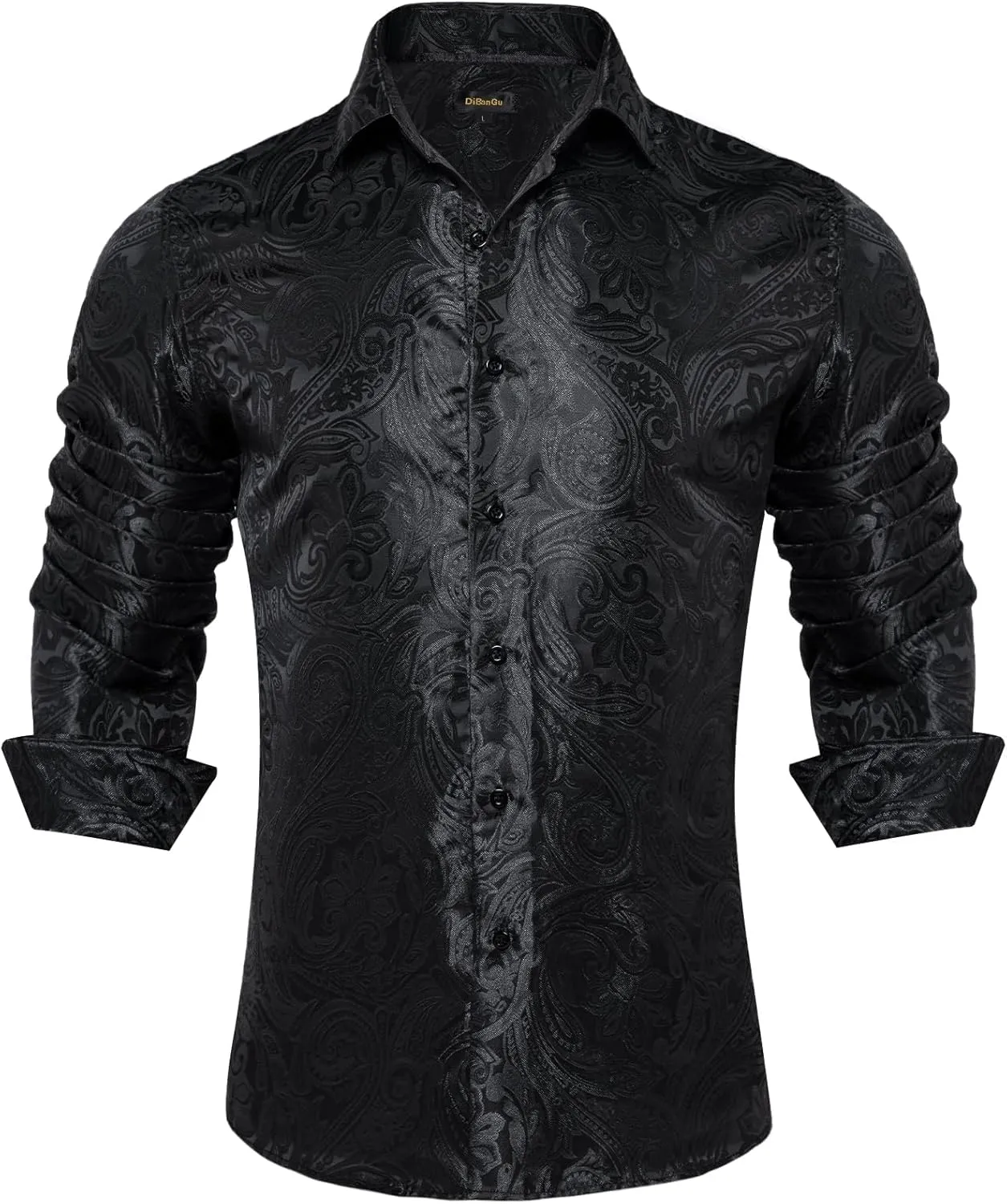 DiBanGu Silk Paisley Dress Shirts for Men Long Sleeve Button Down Shirt Casual Regular Fit Mens Shirts Wedding Party