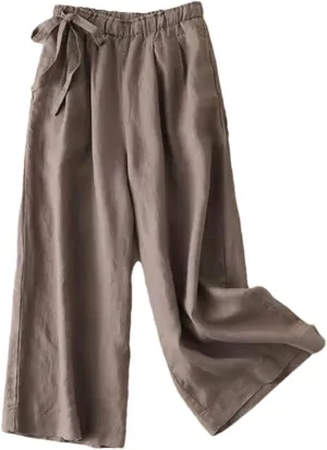 Dndrdhfb Women's Solid Color High Waisted Wide Leg Pants Casual Drawstring Harem Pants
