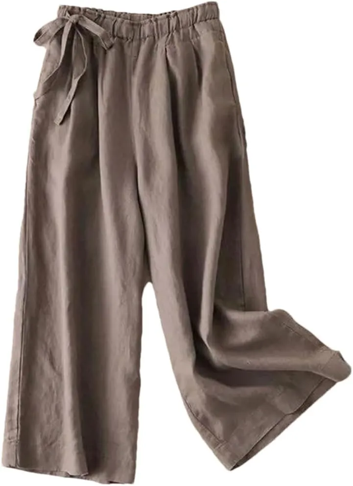 Dndrdhfb Women's Solid Color High Waisted Wide Leg Pants Casual Drawstring Harem Pants