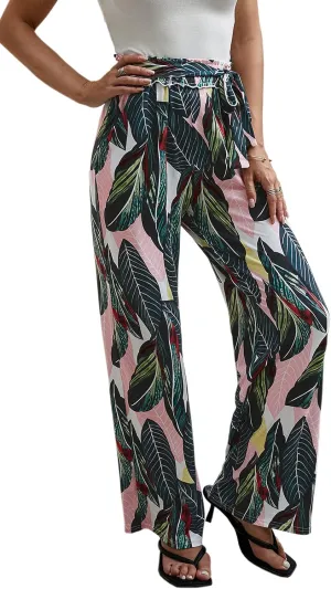 ECOWISH Wide Leg Pants for Women Summer 2025 Palazzo Tropical Floral Casual High Waist Flared Trousers with Pockets