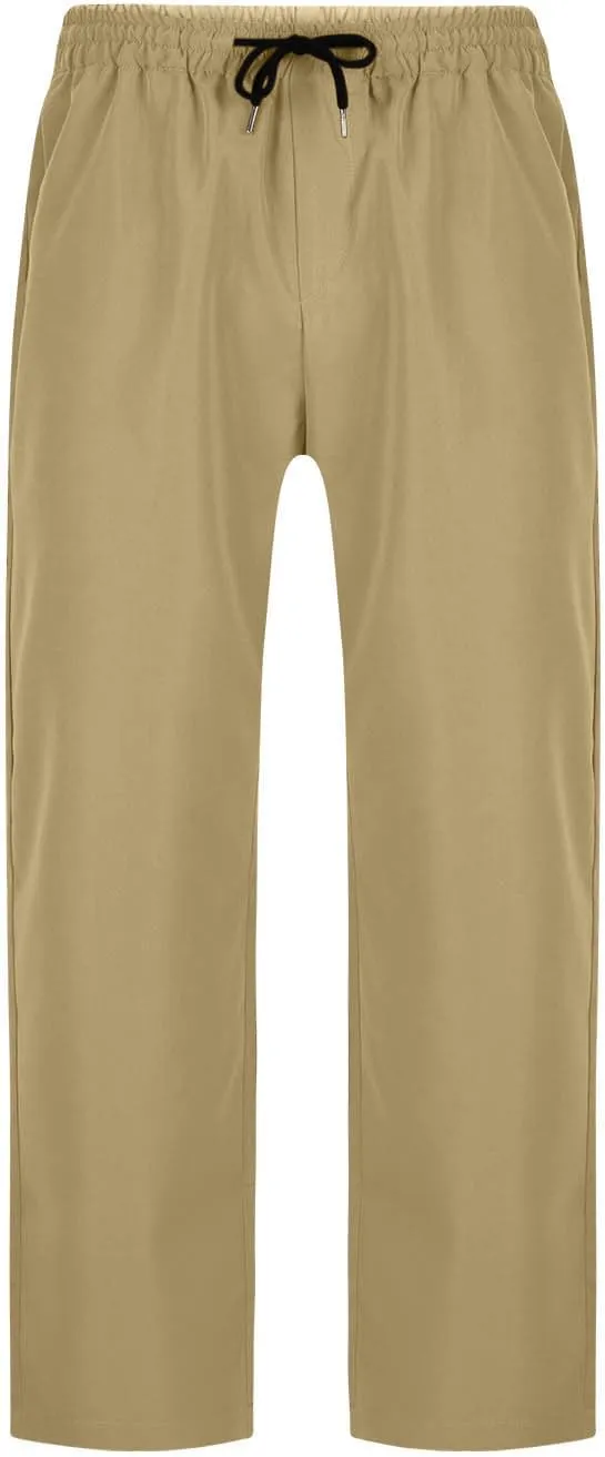 Elastic Waist Cotton Casual Pants Men Relaxed Pockets Summer Outdoor Daily Lounge Travel Hiking Breathable Durable
