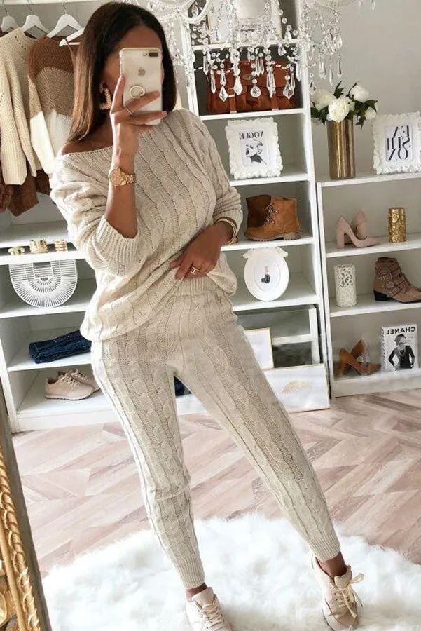 Elevated Comfort Cable Sweater  Slim Fit Pants Set