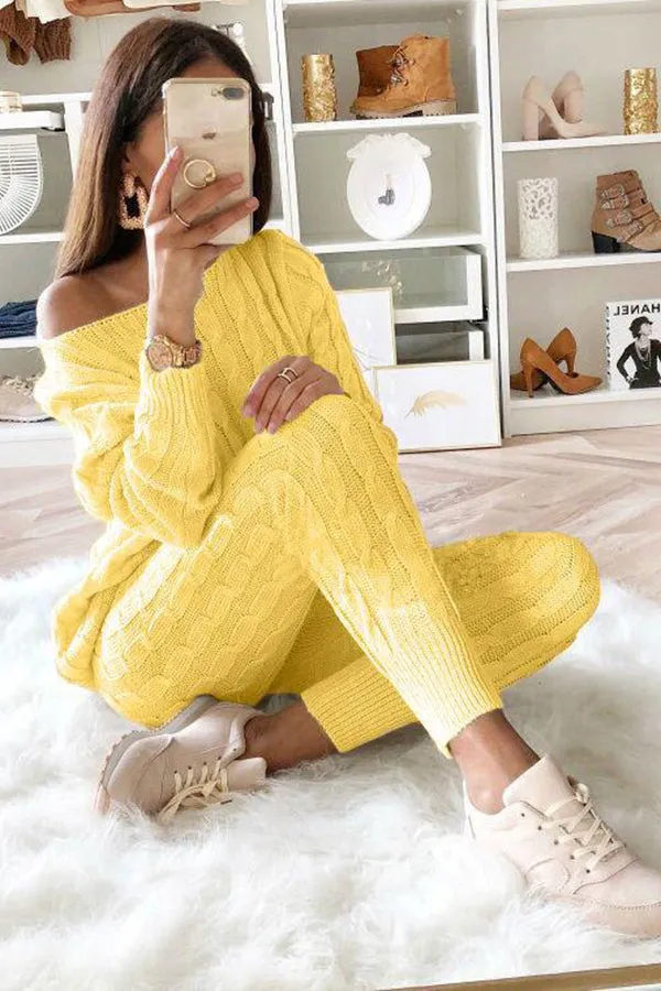 Elevated Comfort Cable Sweater  Slim Fit Pants Set