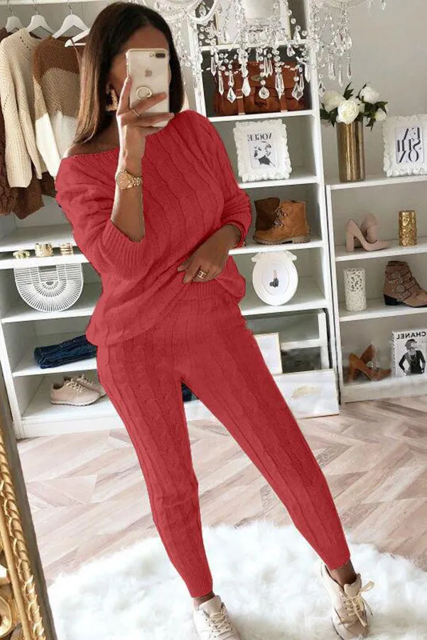 Elevated Comfort Cable Sweater  Slim Fit Pants Set