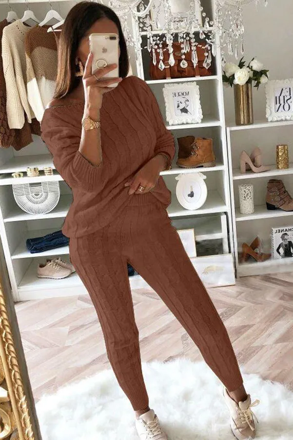 Elevated Comfort Cable Sweater  Slim Fit Pants Set