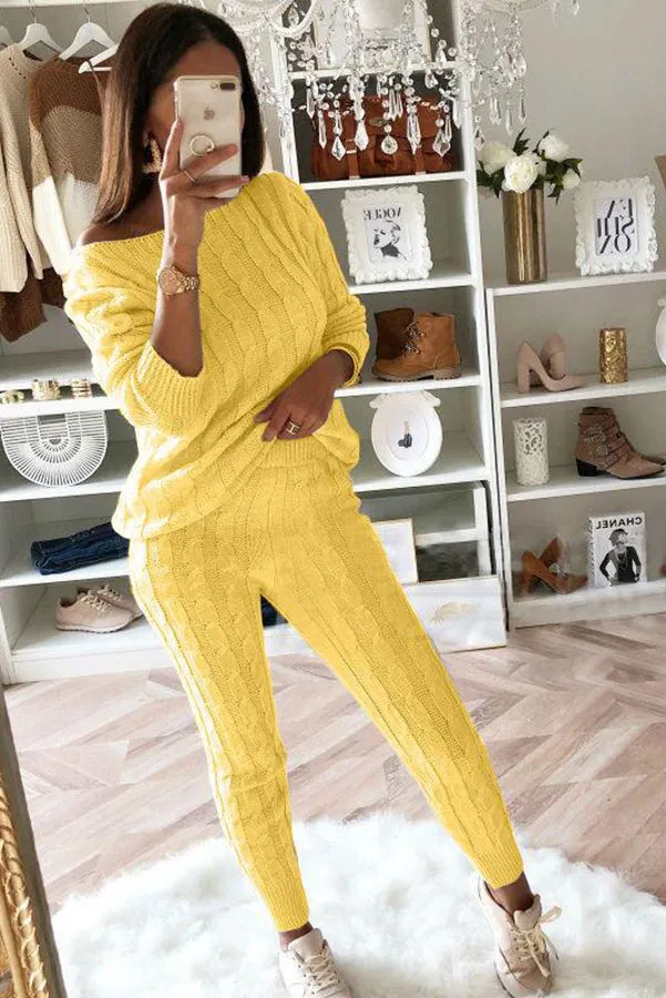 Elevated Comfort Cable Sweater  Slim Fit Pants Set