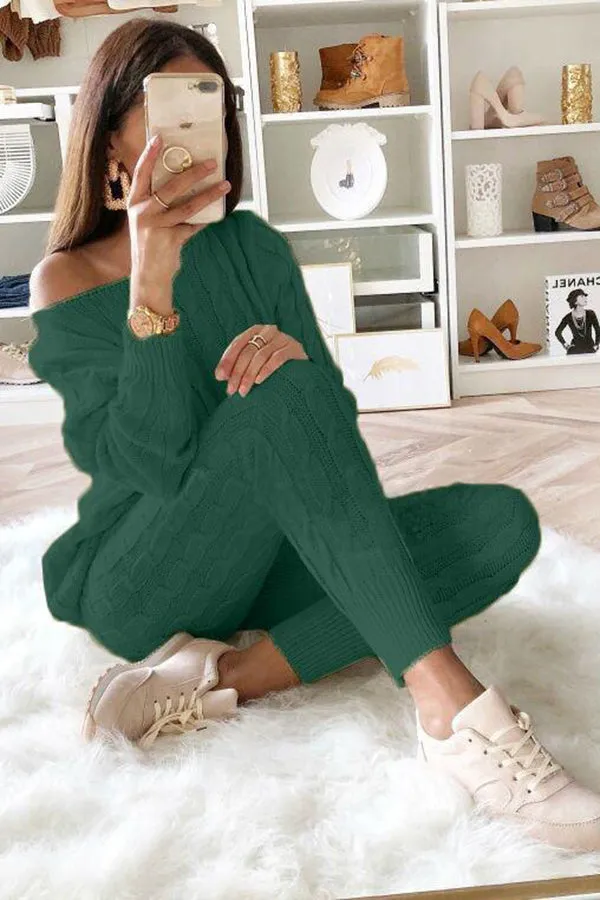 Elevated Comfort Cable Sweater  Slim Fit Pants Set