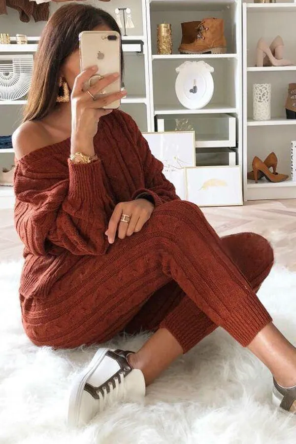 Elevated Comfort Cable Sweater  Slim Fit Pants Set