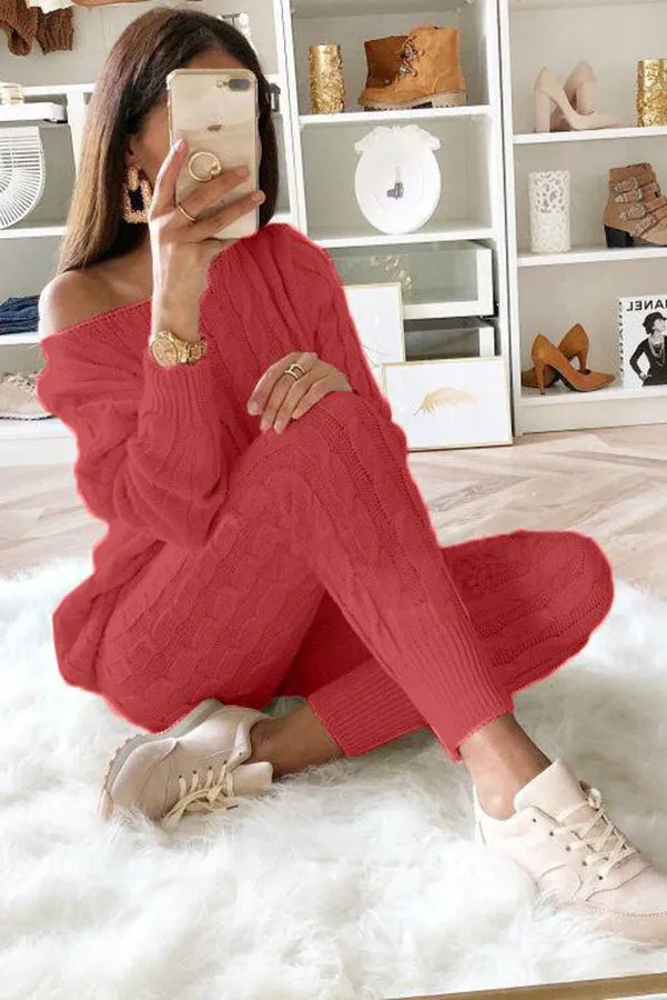 Elevated Comfort Cable Sweater  Slim Fit Pants Set