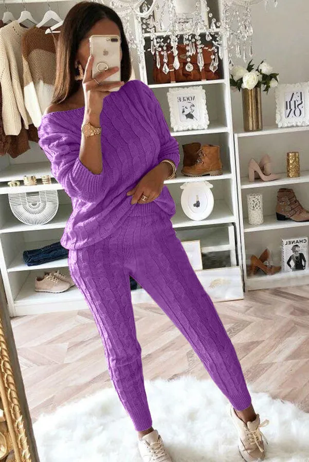 Elevated Comfort Cable Sweater  Slim Fit Pants Set