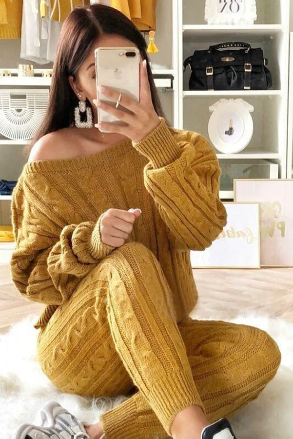 Elevated Comfort Cable Sweater  Slim Fit Pants Set
